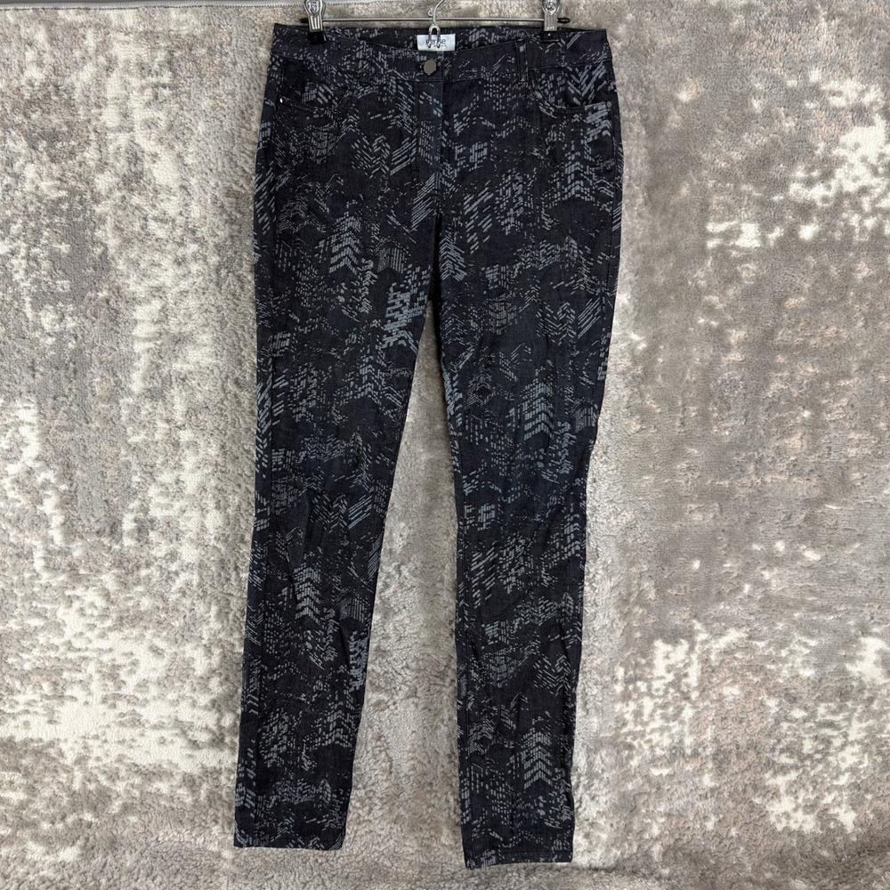 Per Se Size 4 Abstract Geometric Print Stretch Skinny Pants Black Gray Women